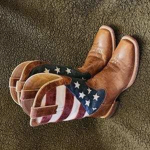 Shyanne Magnolia Leather American Flag Wide SquareToe Cowboy Boots